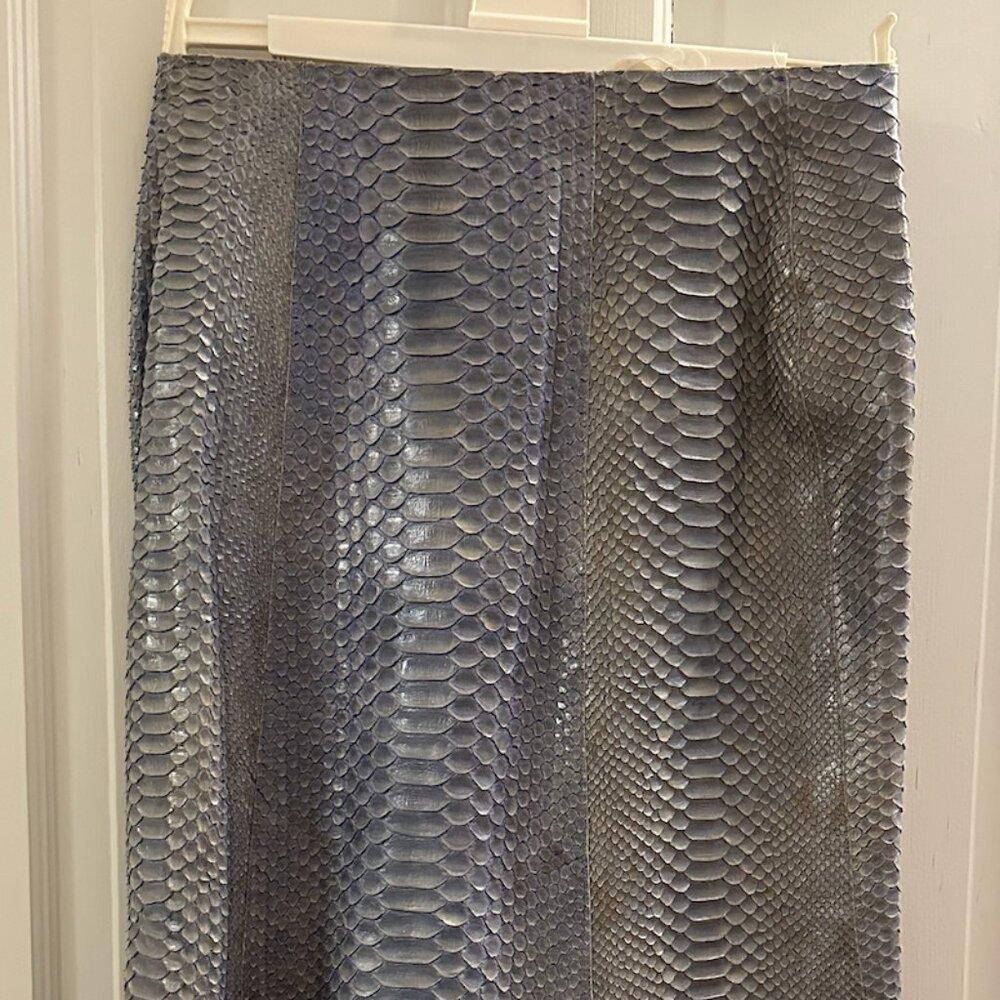 1990S CALVIN KLEIN Light Blue Snake Skin Hand Dyed Pencil Skirt